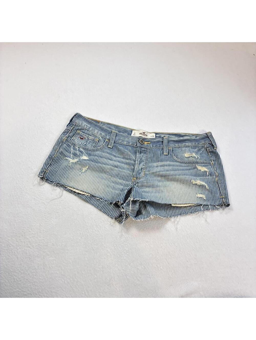 Hollister light blue striped low rise micro mini shorts ripped tag size 9 14/16